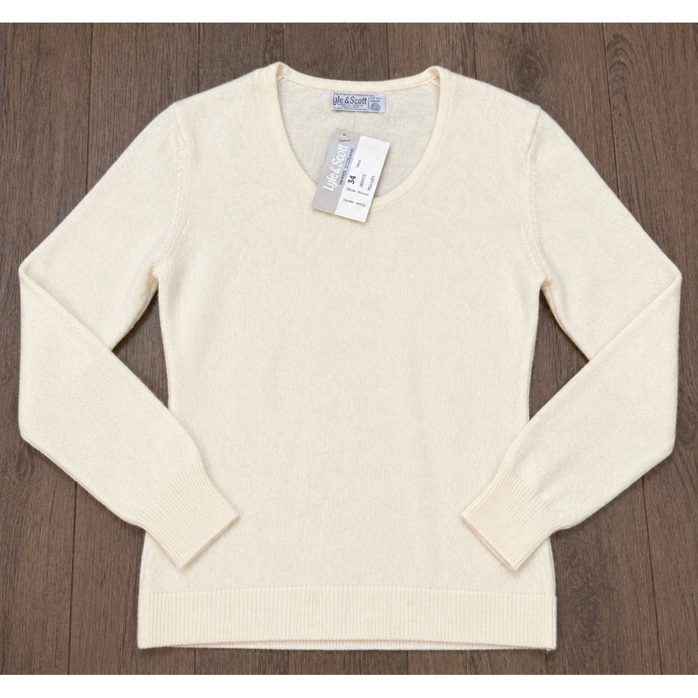 NWT VTG Lyle & Scott 100% Super Lambswool Sweater White SZ 34 Made in‎ Scotland